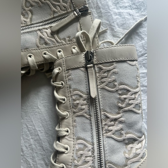 Fendi $1100 Kaligraphy Jacquard Monogram Logo Leather Knitted Combat Boots Sz 9 - Picture 4 of 13